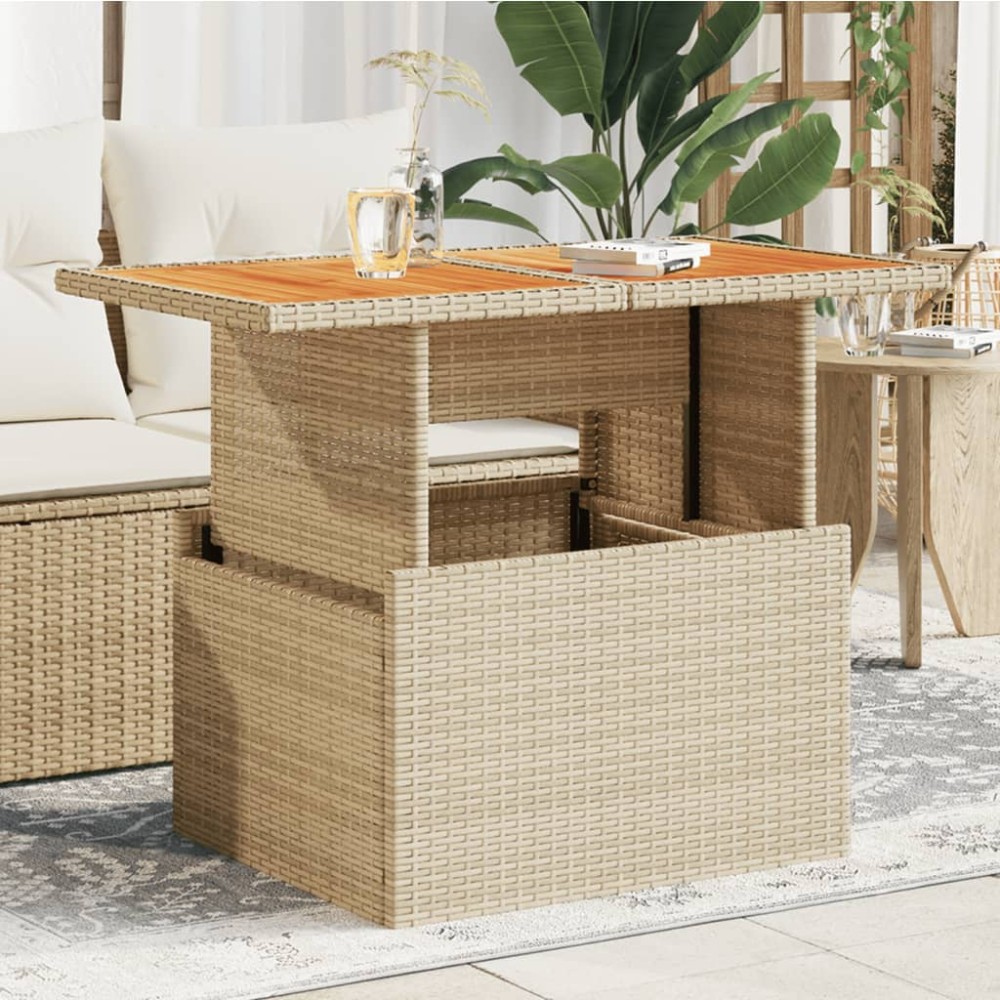 vidaXL Masă de grădină, bej, 100x55x73 cm, poliratan și lemn de acacia