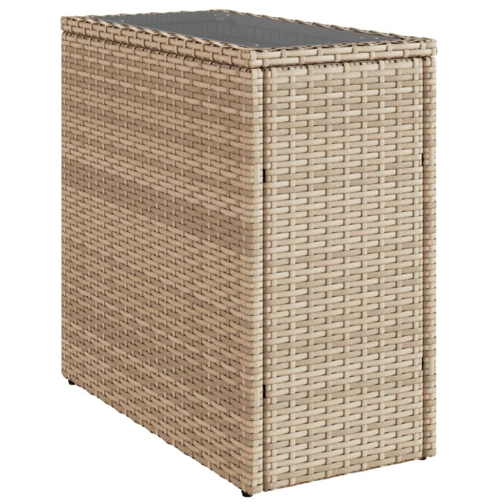 vidaXL Masă laterală grădină, blat sticlă, bej 58x27,5x55 cm poliratan
