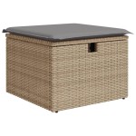 vidaXL Taburet de grădină cu pernă, bej, 55x55x37 cm, poliratan vidaXL Taburet de grădină cu pernă, bej, 55x55x37 cm, poliratan