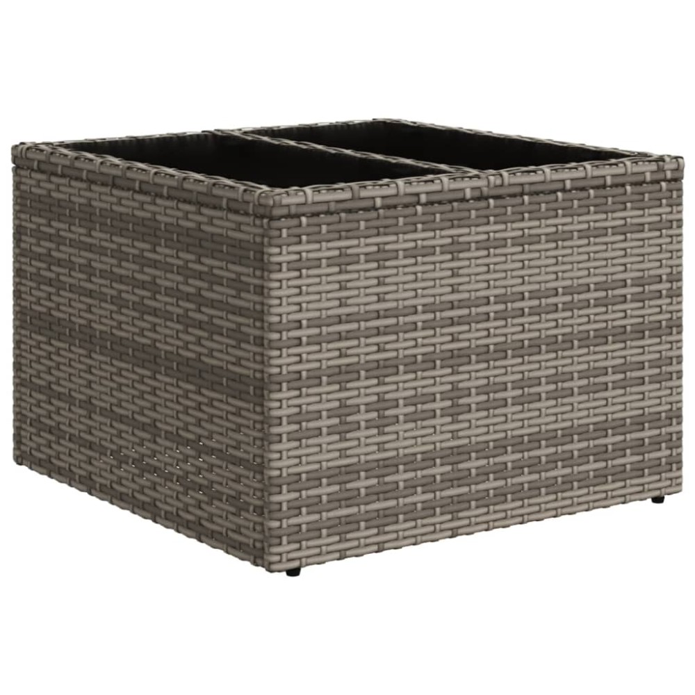vidaXL Masă de grădină cu blat din sticlă, gri, 55x55x37 cm, poliratan