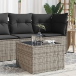 vidaXL Masă de grădină cu blat din sticlă, gri, 55x55x37 cm, poliratan vidaXL Masă de grădină cu blat din sticlă, gri, 55x55x37 cm, poliratan