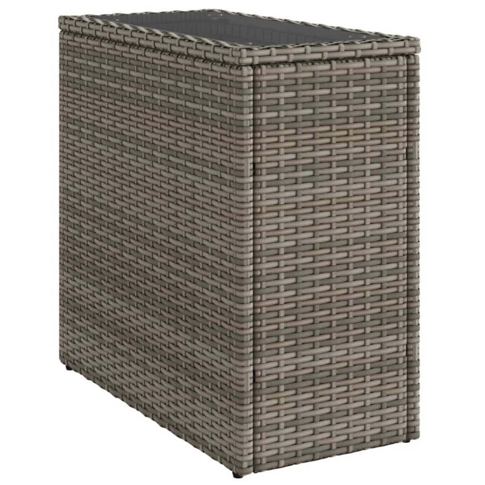 vidaXL Masă laterală grădină, blat sticlă, gri 58x27,5x55 cm poliratan