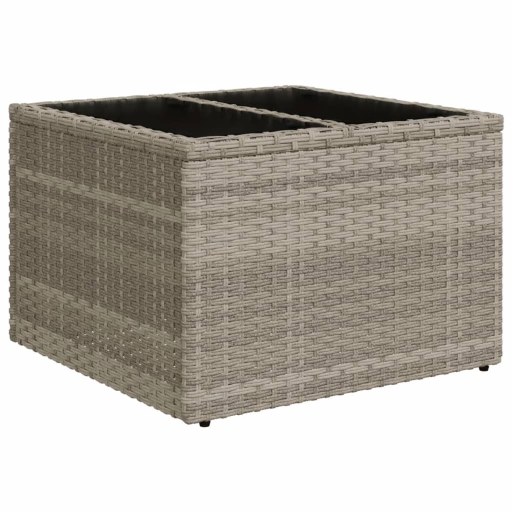 vidaXL Masă de grădină blat sticlă, gri deschis, 55x55x37 cm poliratan