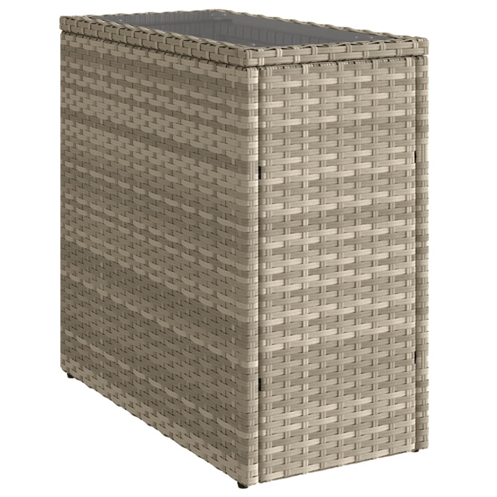 vidaXL Masă laterală grădină, blat sticlă, gri 58x27,5x55 cm poliratan