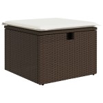 vidaXL Taburet de grădină cu pernă, maro, 55x55x37 cm, poliratan vidaXL Taburet de grădină cu pernă, maro, 55x55x37 cm, poliratan
