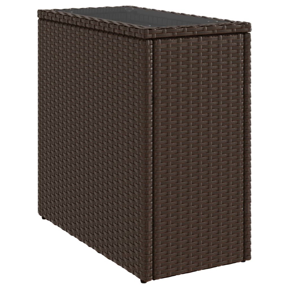vidaXL Masă laterală grădină, blat sticlă, maro 58x27,5x55cm poliratan