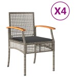 vidaXL Scaune de grădină cu perne, 4 buc., gri, poliratan/lemn acacia