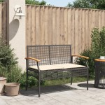 vidaXL Bancă de grădină cu pernă, negru, poliratan/lemn acacia vidaXL Bancă de grădină cu pernă, negru, poliratan/lemn acacia
