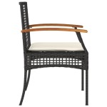 vidaXL Set bistro cu perne, 3 piese, negru, poliratan și lemn acacia