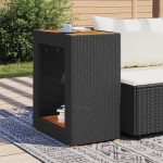 vidaXL Masă laterală de grădină blat lemn, negru 60x40x75 cm poliratan