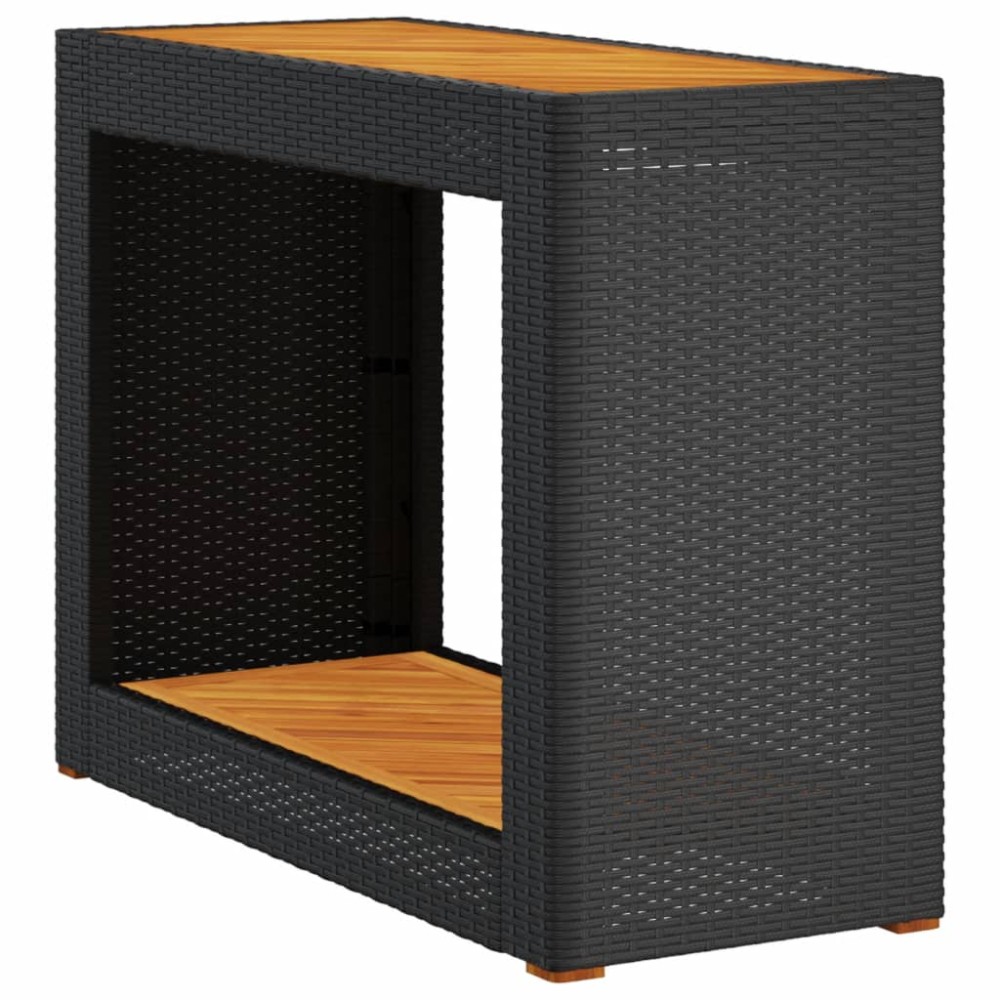 vidaXL Masă laterală de grădină blat lemn negru 100x40x75 cm poliratan
