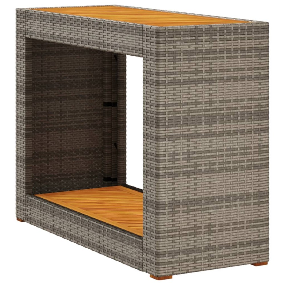 vidaXL Masă laterală de grădină blat lemn, gri, 100x40x75 cm poliratan