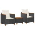 vidaXL Set bistro cu perne, 3 piese, negru, poliratan și lemn acacia vidaXL Set bistro cu perne, 3 piese, negru, poliratan și lemn acacia