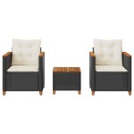 vidaXL Set bistro cu perne, 3 piese, negru, poliratan și lemn acacia vidaXL Set bistro cu perne, 3 piese, negru, poliratan și lemn acacia