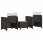 vidaXL Set bistro cu perne, 3 piese, negru, poliratan și lemn acacia vidaXL Set bistro cu perne, 3 piese, negru, poliratan și lemn acacia