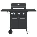 vidaXL Grătar pe gaz cu 4 arzătoare, negru, oțel vopsit electrostatic vidaXL Grătar pe gaz cu 4 arzătoare, negru, oțel vopsit electrostatic