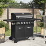 vidaXL Grătar pe gaz cu 7 arzătoare, negru, oțel vopsit electrostatic vidaXL Grătar pe gaz cu 7 arzătoare, negru, oțel vopsit electrostatic