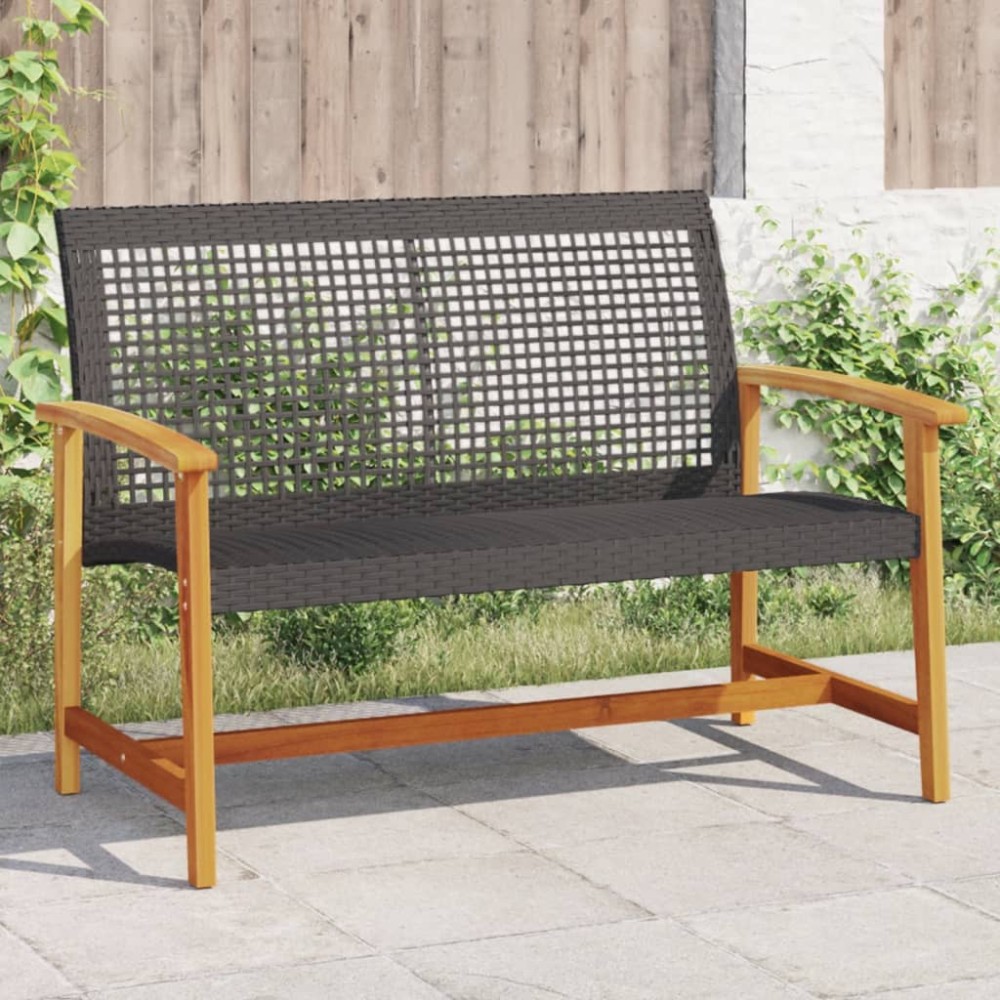 vidaXL Bancă de grădină, negru, 112 cm, poliratan și lemn de acacia