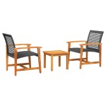vidaXL Set mobilier bistro, 3 piese, poliratan negru/lemn de acacia vidaXL Set mobilier bistro, 3 piese, poliratan negru/lemn de acacia
