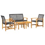 vidaXL Set mobilier de grădină, 5 piese, poliratan negru/lemn acacia vidaXL Set mobilier de grădină, 5 piese, poliratan negru/lemn acacia