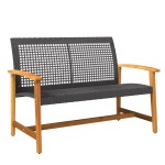 vidaXL Set mobilier de grădină, 5 piese, poliratan negru/lemn acacia vidaXL Set mobilier de grădină, 5 piese, poliratan negru/lemn acacia