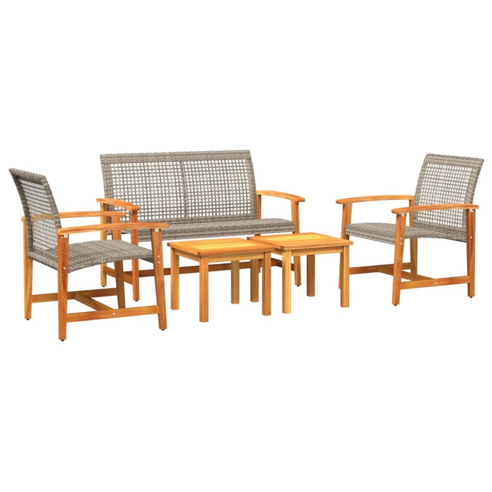 vidaXL Set mobilier de grădină, 5 piese, poliratan gri/lemn de acacia