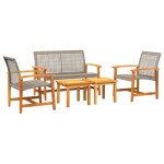 vidaXL Set mobilier de grădină, 5 piese, poliratan gri/lemn de acacia vidaXL Set mobilier de grădină, 5 piese, poliratan gri/lemn de acacia