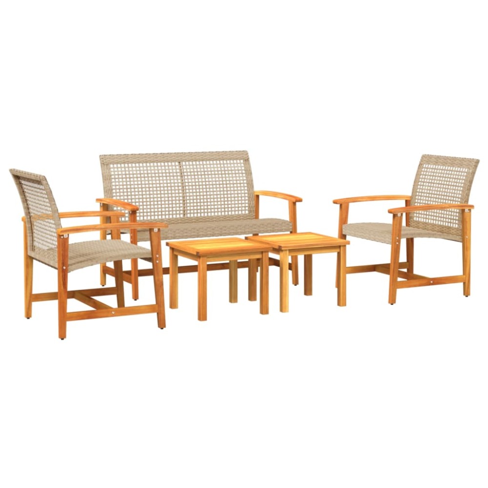 vidaXL Set mobilier de grădină, 5 piese, poliratan bej/lemn de acacia