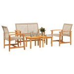 vidaXL Set mobilier de grădină, 5 piese, poliratan bej/lemn de acacia