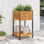 vidaXL Jardinieră de grădină cu raft 45x45x80cm lemn masiv acacia/oțel vidaXL Jardinieră de grădină cu raft 45x45x80cm lemn masiv acacia/oțel