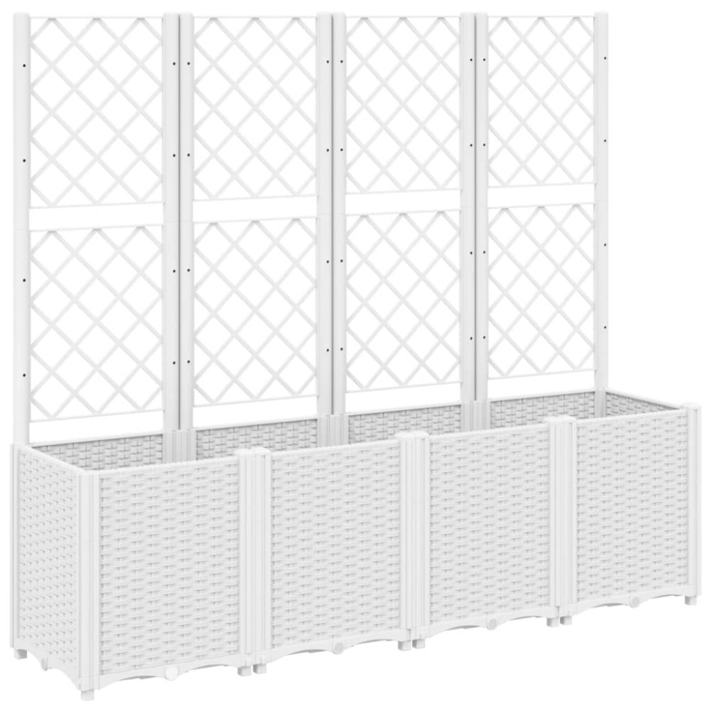 vidaXL Jardinieră de grădină cu spalier, alb, 160x40x140 cm PP