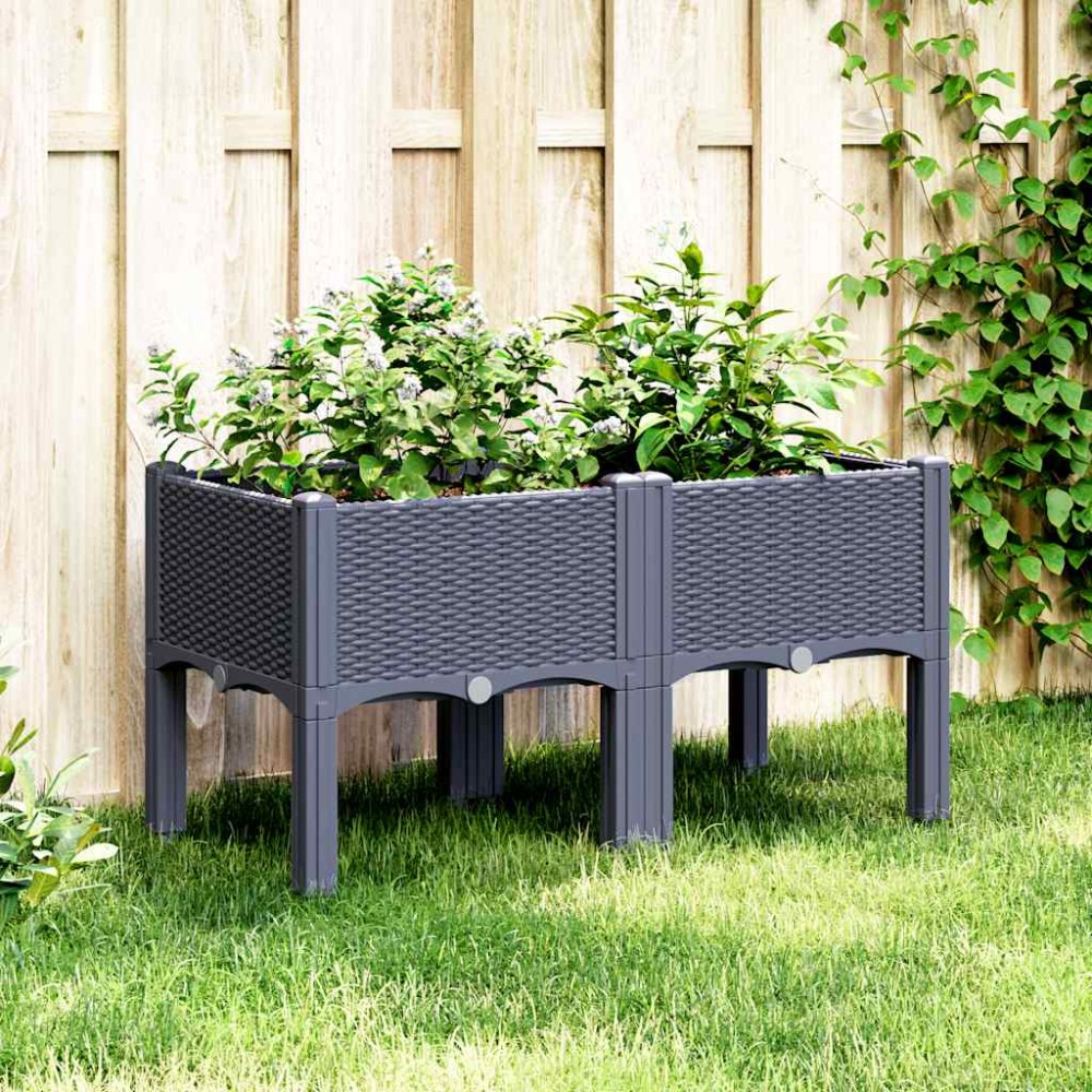 vidaXL Jardinieră de grădină cu picioare, albastru gri, 80x40x42 cm, PP