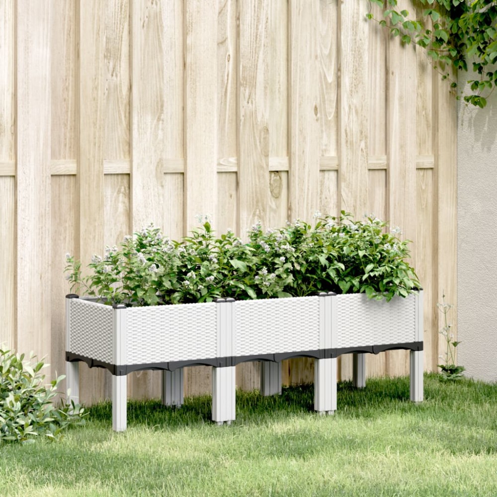 vidaXL Jardinieră de grădină cu picioare, alb, 120x40x42 cm, PP