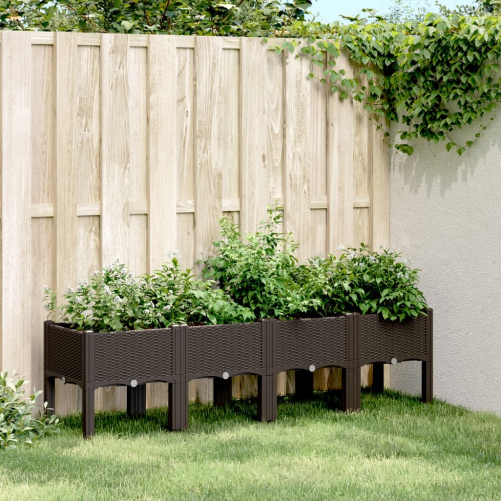 vidaXL Jardinieră de grădină cu picioare, maro, 160x40x42 cm, PP