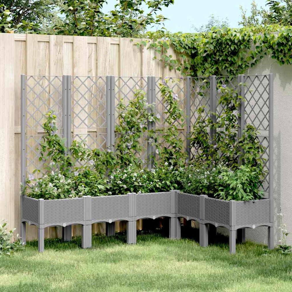 vidaXL Jardinieră de grădină cu spalier gri deschis 160x120x142 cm PP