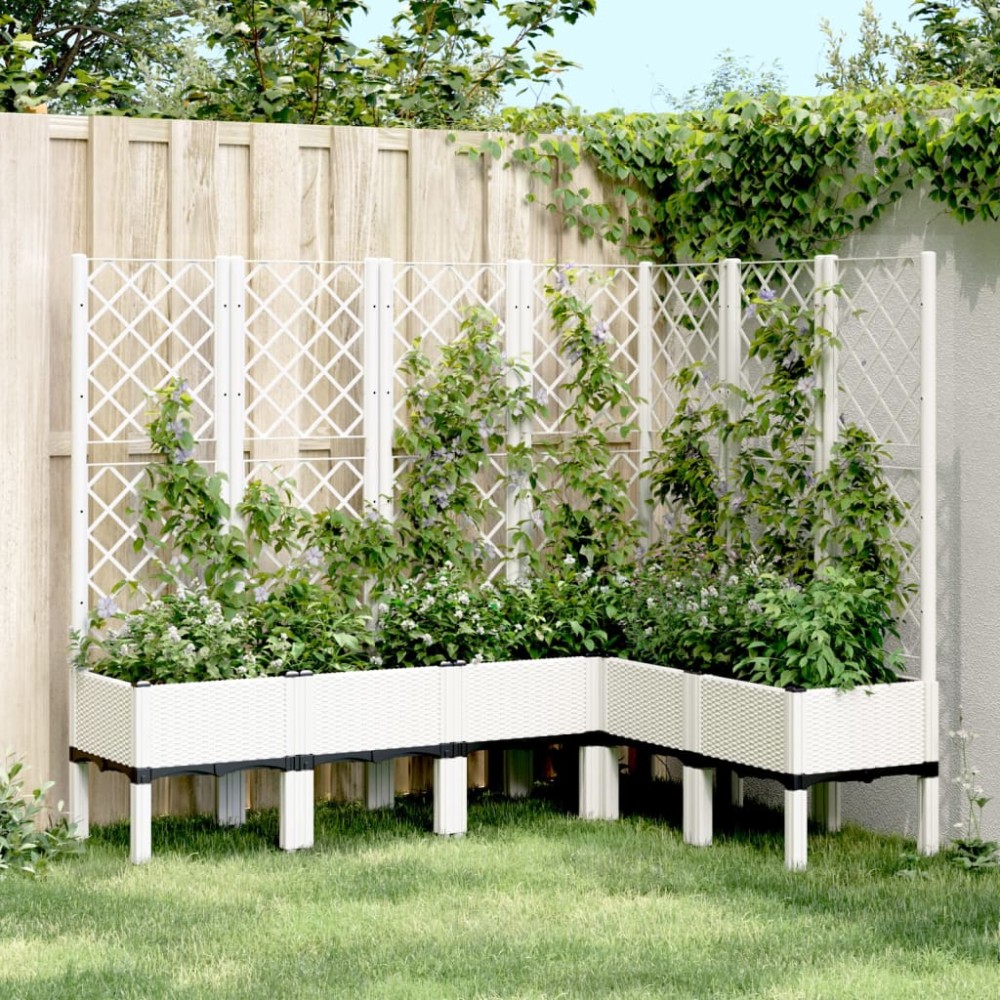 vidaXL Jardinieră de grădină cu spalier, alb, 160x120x142 cm PP