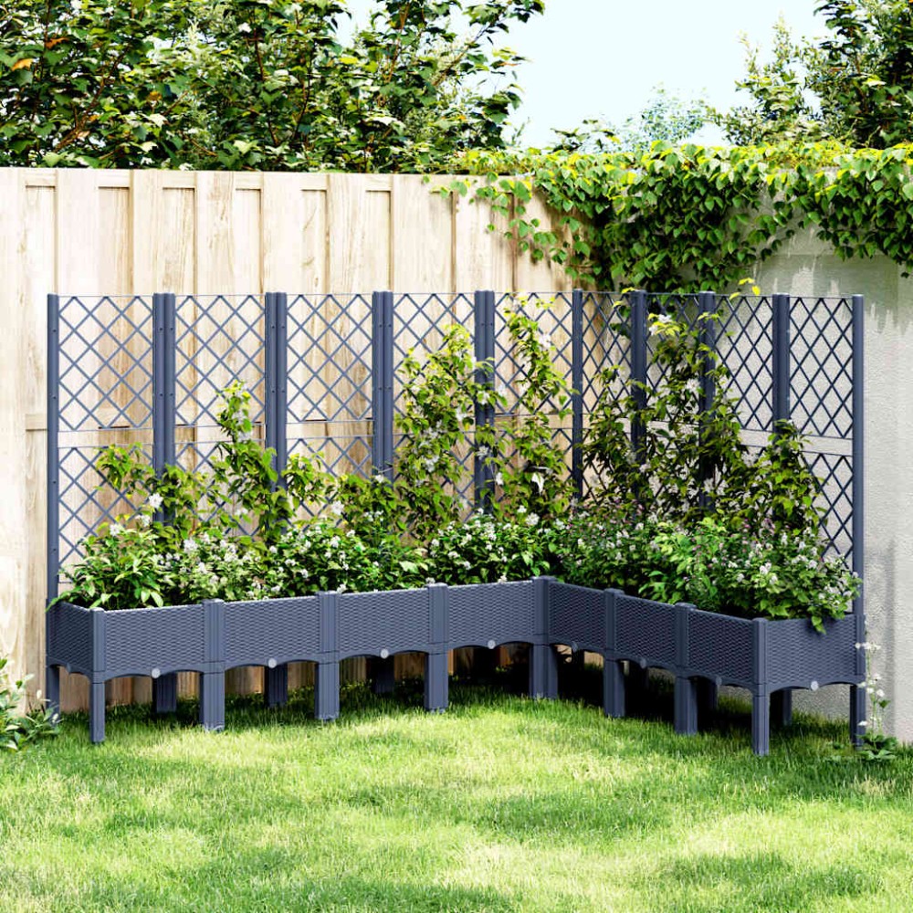 vidaXL Jardinieră de grădină cu spalier, albastru gri, 200x160x142 cm, PP