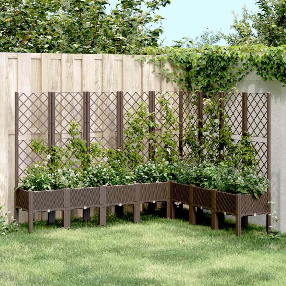 vidaXL Jardinieră de grădină cu spalier, maro, 200x160x142 cm, PP