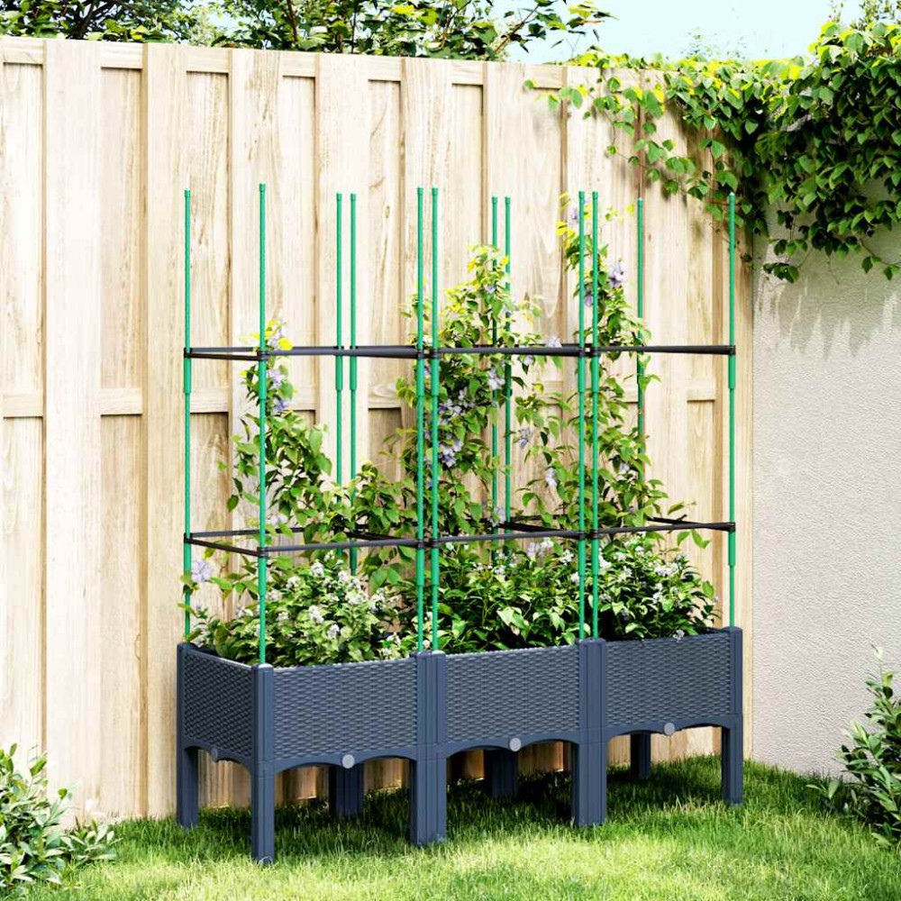 vidaXL Jardinieră de grădină cu spalier, albastru gri, 120x40x142,5 cm, PP