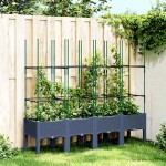 vidaXL Jardinieră de grădină cu spalier, albastru gri, 160x40x142,5 cm, PP