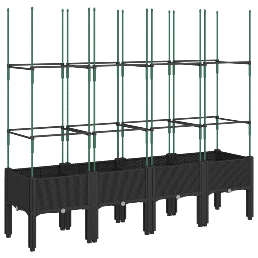 vidaXL Jardinieră de grădină cu spalier, negru, 160x40x142,5 cm, PP