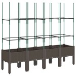 vidaXL Jardinieră de grădină cu spalier, maro, 160x40x142,5 cm, PP