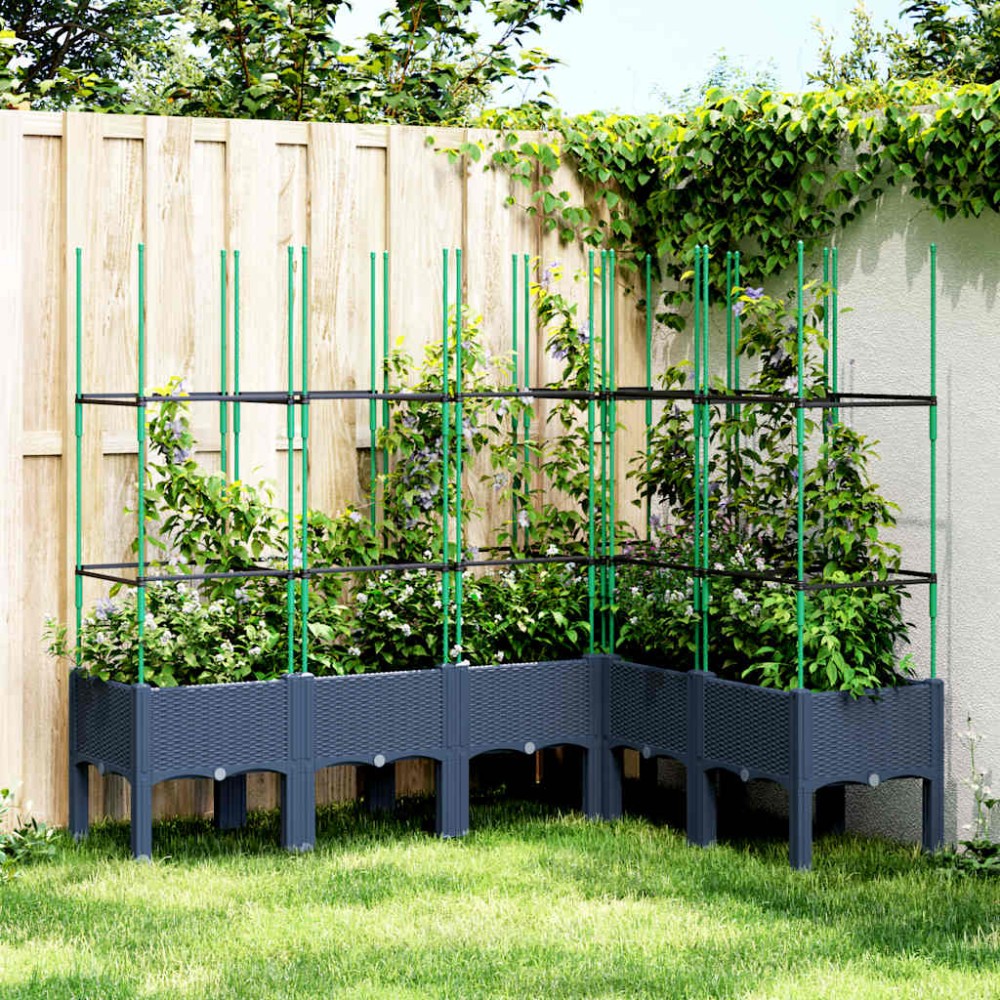 vidaXL Jardinieră de grădină cu spalier, albastru gri, 160x120x142,5 cm, PP