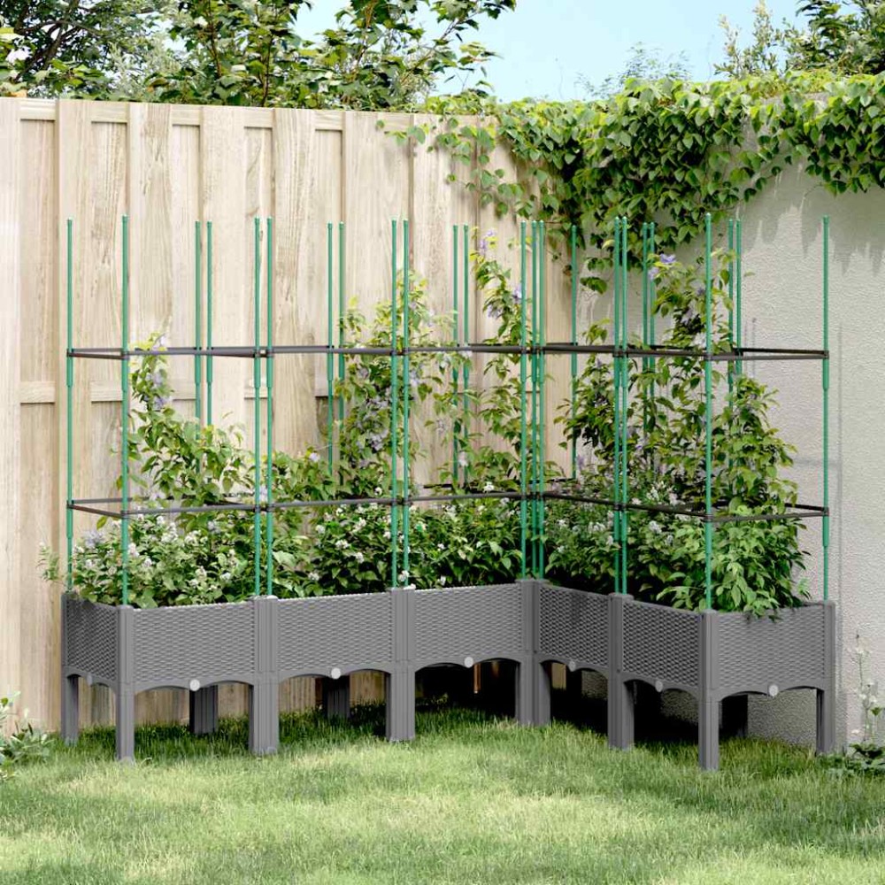 vidaXL Jardinieră de grădină cu spalier gri deschis 160x120x142,5cm PP