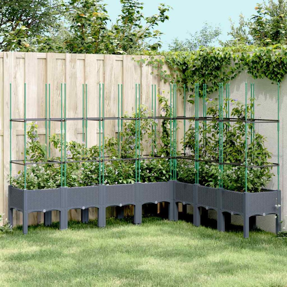 vidaXL Jardinieră de grădină cu spalier, albastru gri, 200x160x142,5 cm, PP
