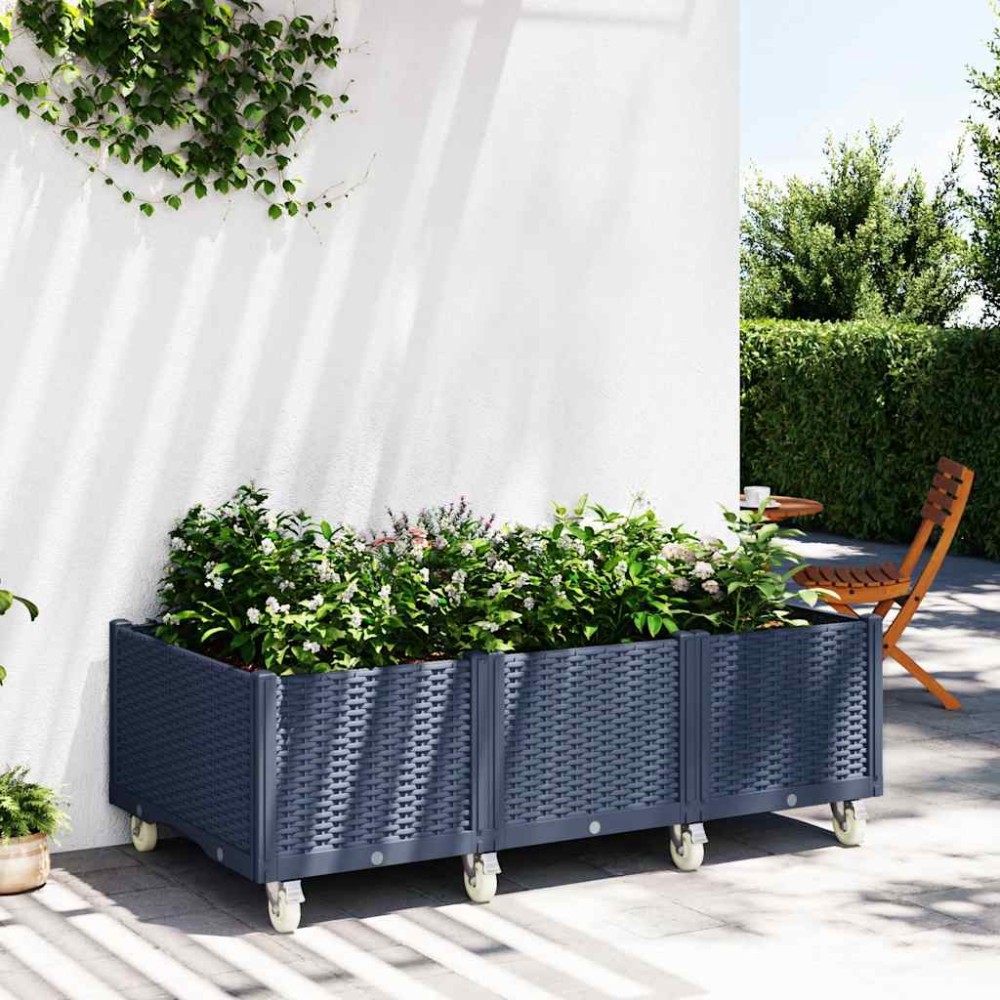 vidaXL Jardinieră de grădină cu picioare, albastru gri, 150x80x54 cm, PP
