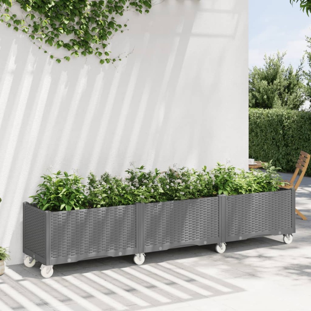 vidaXL Jardinieră de grădină cu picioare, gri deschis, 240x50x54cm, PP