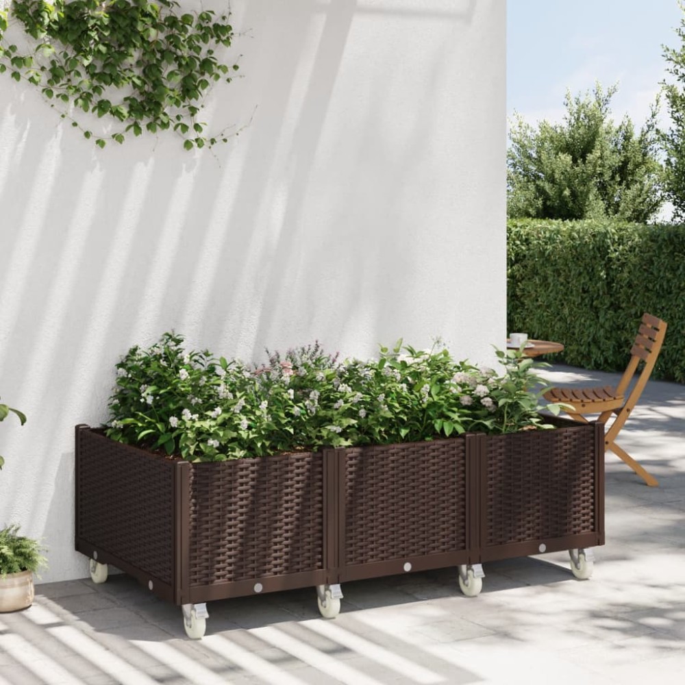 vidaXL Jardinieră de grădină cu picioare, maro, 150x80x54 cm, PP