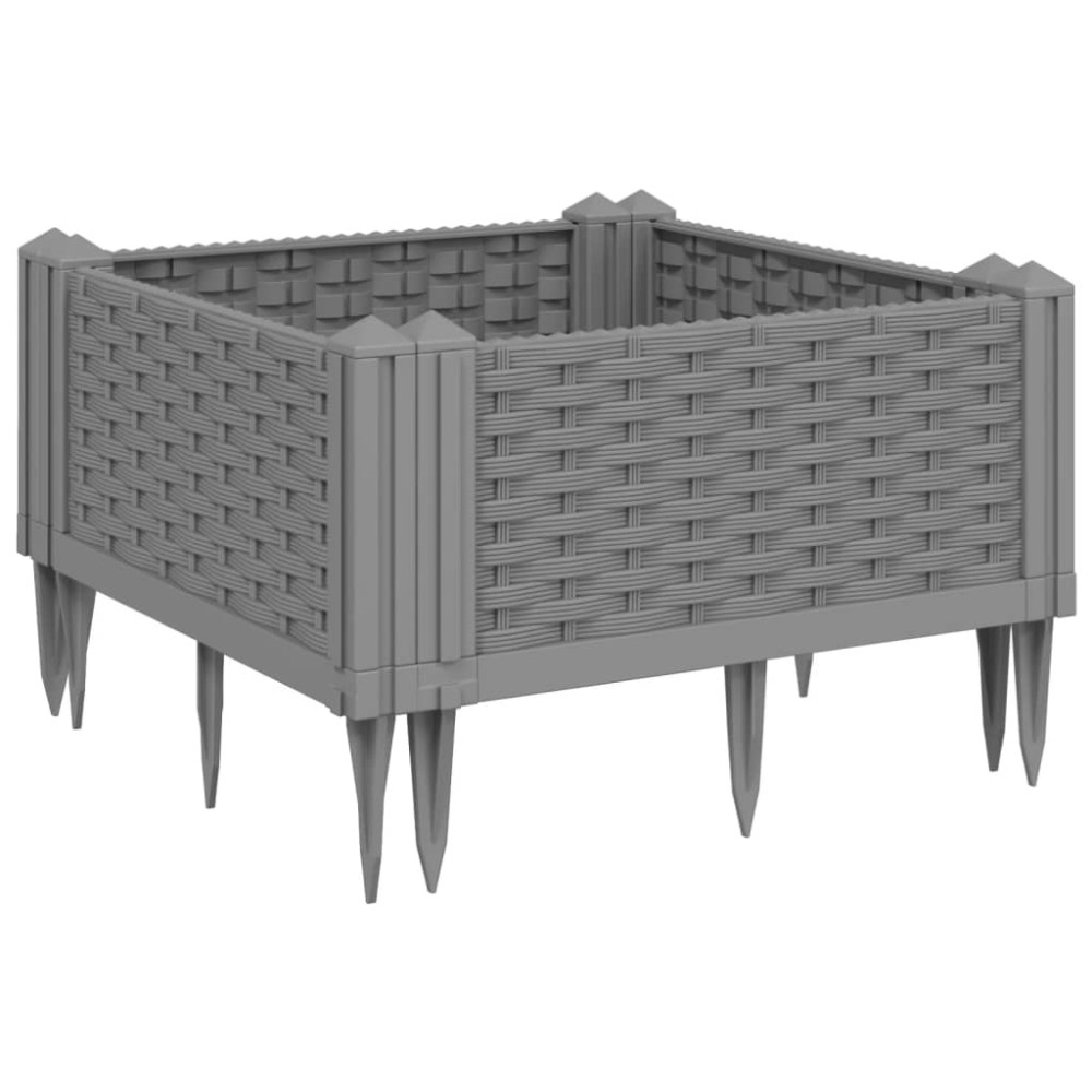 vidaXL Jardinieră grădină cu țăruși, gri deschis, 42,5x42,5x28,5 cm PP