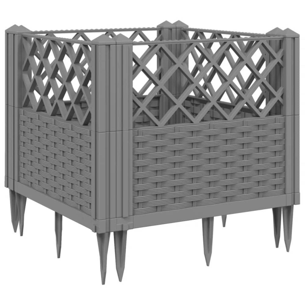 vidaXL Jardinieră grădină cu țăruși gri deschis, 43,5x43,5x43,5 cm, PP